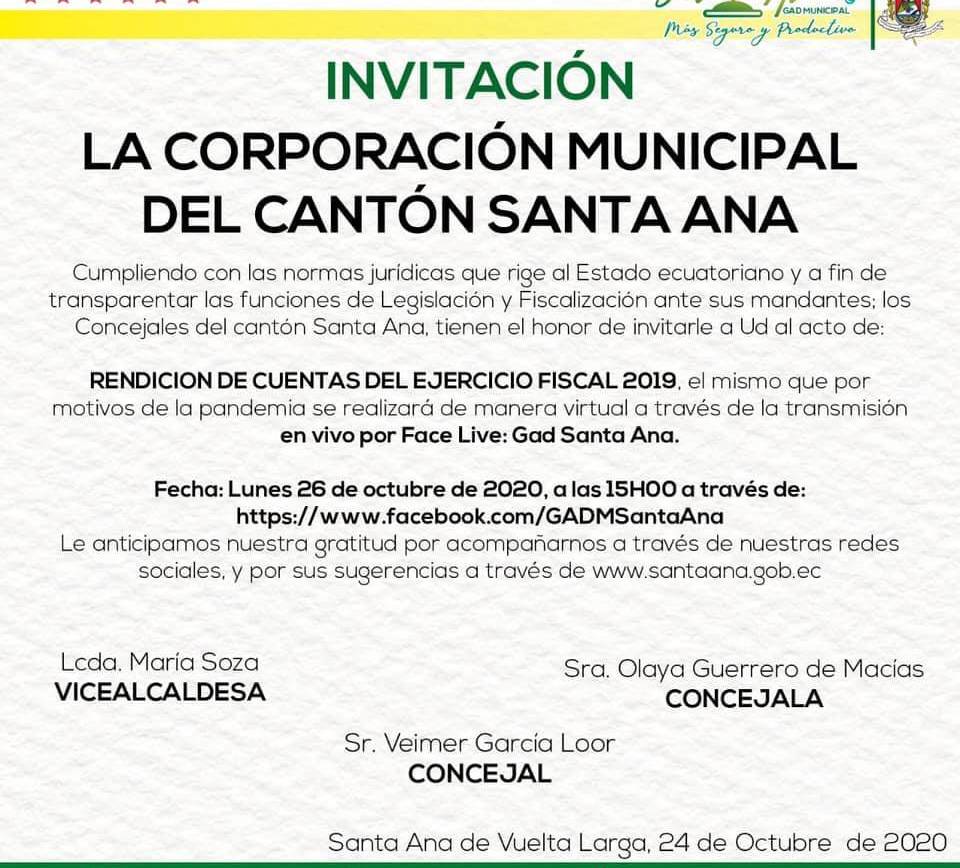 CONVOCATORIA PÚBLICA Concejales de Santa Ana rendirán cuentas a sus mandantes